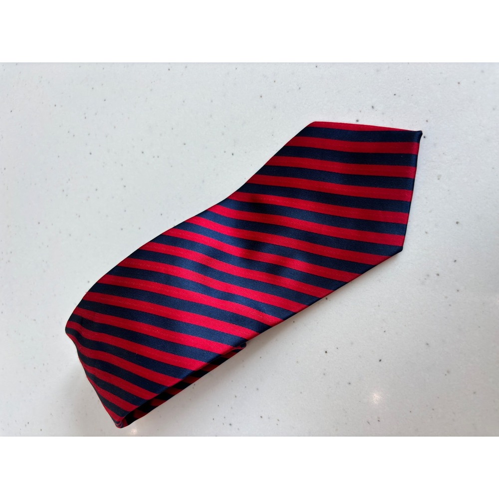 St. Patrick Mens Necktie Red Navy Blue Diagonal Striped Microfiber Silk Look Tie